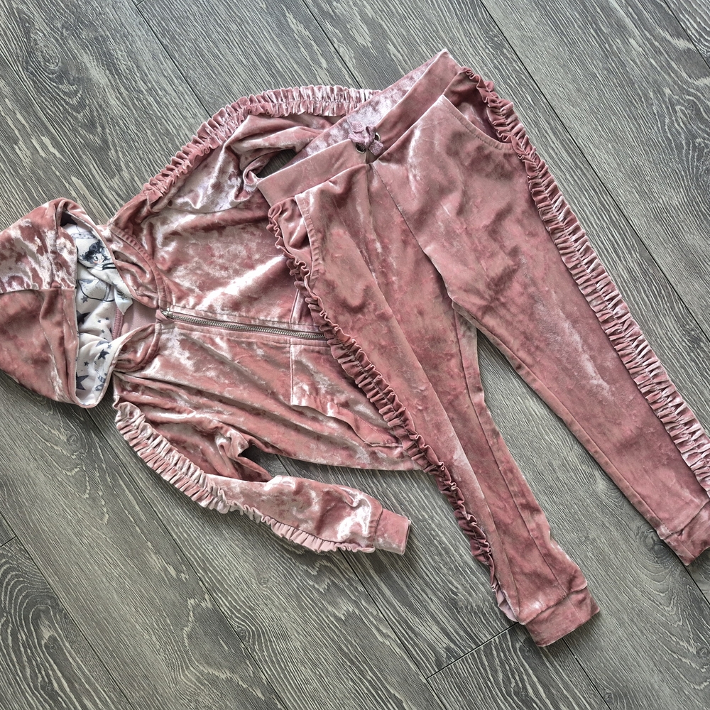 H&M Pink Velour Hoodie and Jogger Set